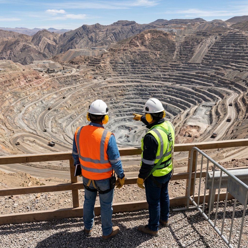 Ingenieros mineros supervisando operaciones de tajo abierto