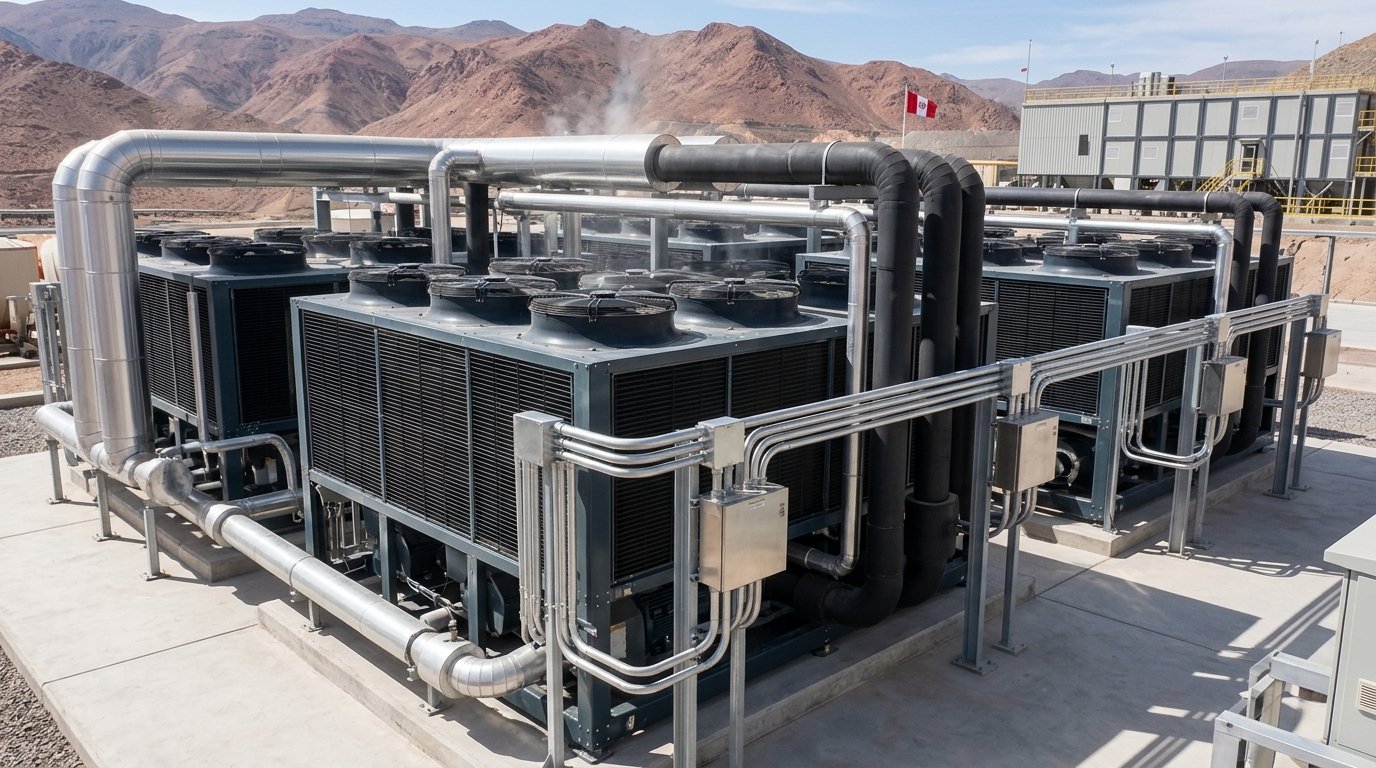 Batería de equipos de climatización industrial y chillers mineros